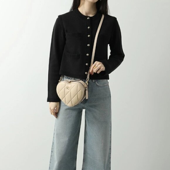 Coach Quilted Leather Heart Crossbody Small Shoulder Bag Ivory Brass CE725 Nappa - Picture 11 of 14